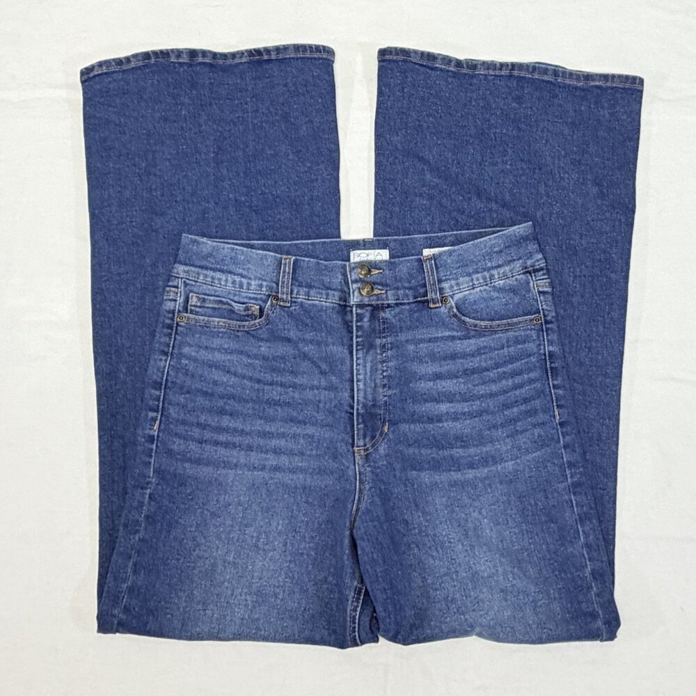 Sofia Vergara Hi Rise Margot Wide Leg Faded Stretch Denim Jeans 14 Medium Wash - Picture 8 of 13